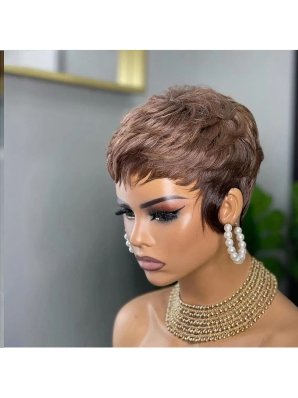 - Pixie Cut Wig Human Hair for Black Women Brown Short Wig New